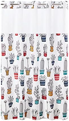 Cactus Print Fabric Shower Curtain Set with PEVA Snap-in Liner