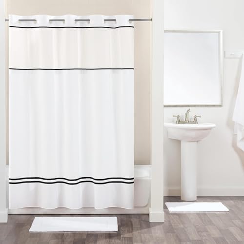 Fabric 3-in-1 Shower Curtain Set with PEVA It’s A Snap! Sna…